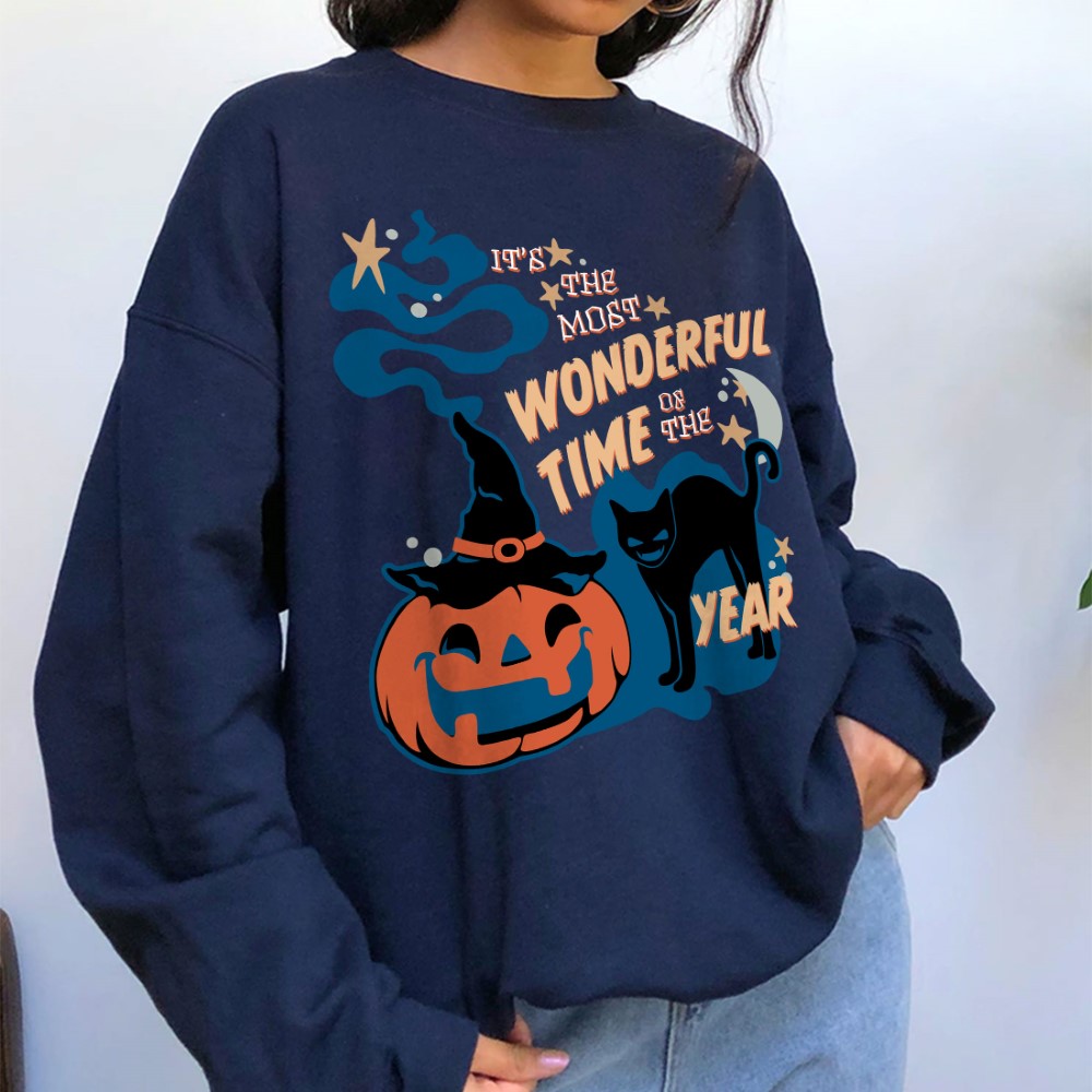 Its the Most Wonderful Time of the Year black cat Halloween Sweatshirt 129